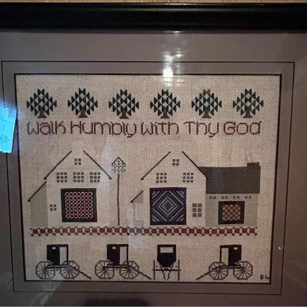 Framed Cross-Stitch Art with Inspirational Quote